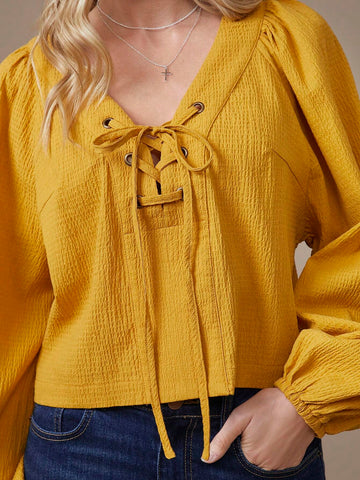 Coquette Lace-Up 99% Cotton Long Sleeve Top Coquette Lace-Up 99% Cotton Long Sleeve Top