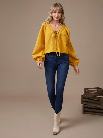 Coquette Lace-Up 99% Cotton Long Sleeve Top Coquette Lace-Up 99% Cotton Long Sleeve Top