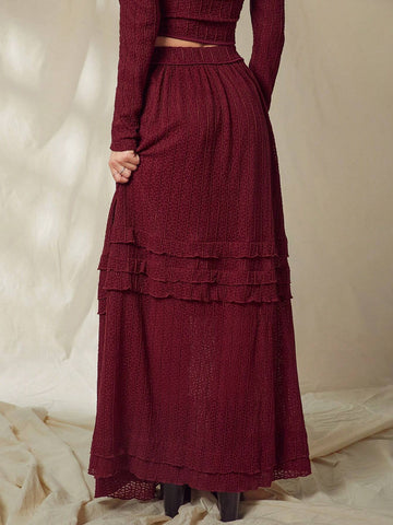 WESTFADE Valentine's Day Semi Sheer Lace Tiered Maxi Skirt WESTFADE Valentine's Day Semi Sheer Lace Tiered Maxi Skirt