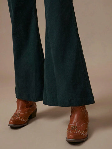 WESTFADE Women High-Rise Corduroy Western Lace-Up Flare Pants WESTFADE Women High-Rise Corduroy Western Lace-Up Flare Pants