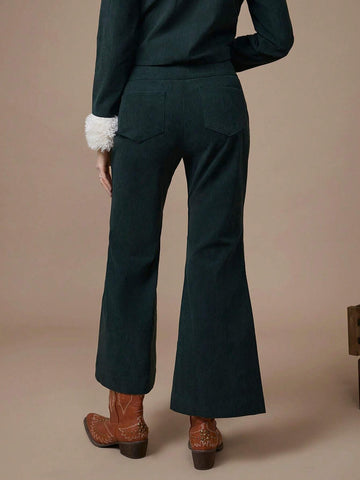 WESTFADE Women High-Rise Corduroy Western Lace-Up Flare Pants WESTFADE Women High-Rise Corduroy Western Lace-Up Flare Pants