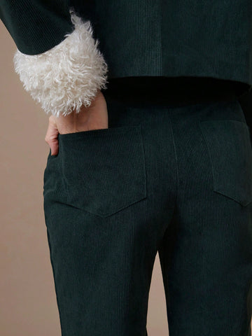 WESTFADE Women High-Rise Corduroy Western Lace-Up Flare Pants WESTFADE Women High-Rise Corduroy Western Lace-Up Flare Pants