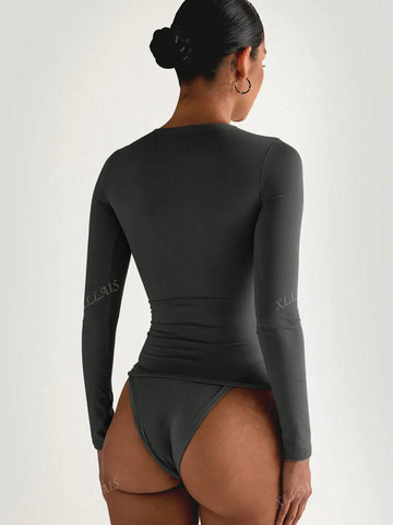 White Long Sleeve Basics T Shirt 2024 Spring Crew Neck Stretch Tight Casual Top White Long Sleeve Basics T Shirt 2024 Spring Crew Neck Stretch Tight Casual Top