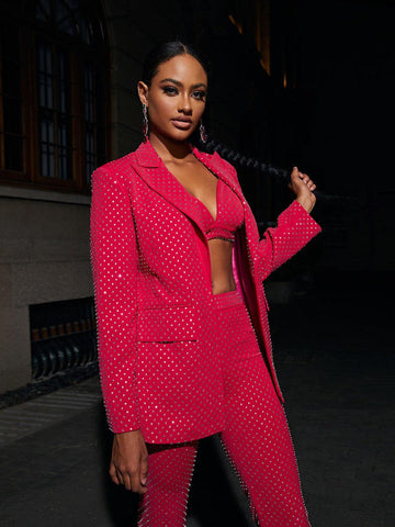 Whitley Embellished Blazer Three Piece Set In Hot Pink Whitley Embellished Blazer Three Piece Set In Hot Pink