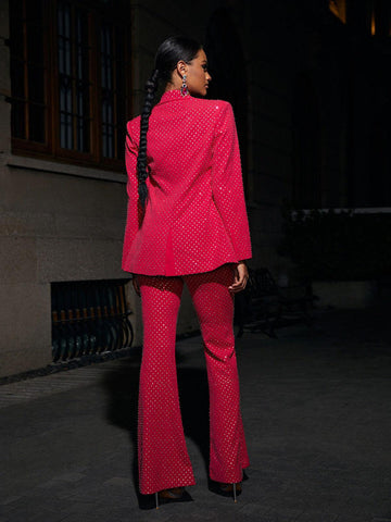 Whitley Embellished Blazer Three Piece Set In Hot Pink Whitley Embellished Blazer Three Piece Set In Hot Pink