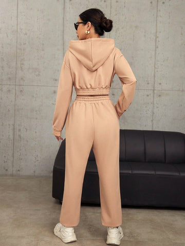 Women'S Cropped Hoodie And Drawstring Waist Joggers Set Women'S Cropped Hoodie And Drawstring Waist Joggers Set