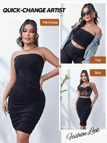 Women'S Multi-Functional Strapless Bodycon Dress (Can Be Folded Into A Mini Dress) Women'S Multi-Functional Strapless Bodycon Dress (Can Be Folded Into A Mini Dress)