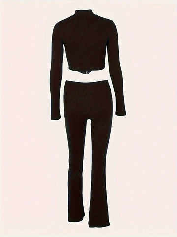 Women'S Zipper Front Stand Collar Jacket And Pants Set Women'S Zipper Front Stand Collar Jacket And Pants Set