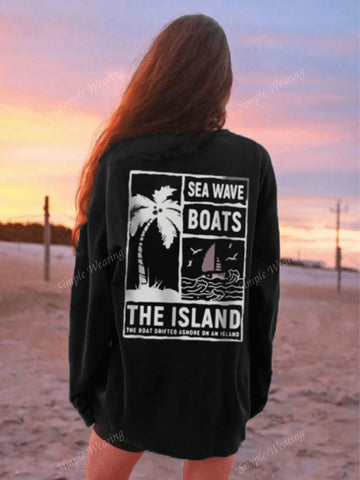 Women 2024 New Autumn & Winter Slogan & Coconut Tree Graphic Round Neck Long Sleeve Loose Casual T-Shirt Women 2024 New Autumn & Winter Slogan & Coconut Tree Graphic Round Neck Long Sleeve Loose Casual T-Shirt