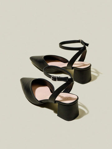 Women Black Pointed Toe Chunky Heel Pumps, Elegant Pointed Toe Formal High Heels, Fashion Peep Toe Women Black Pointed Toe Chunky Heel Pumps, Elegant Pointed Toe Formal High Heels, Fashion Peep Toe