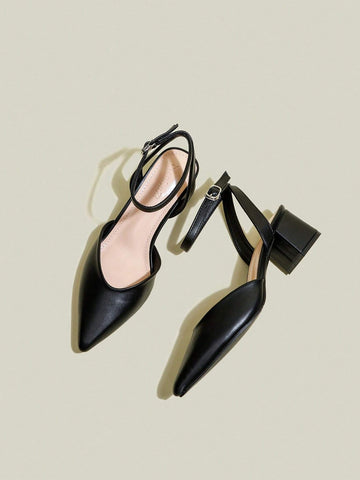 Women Black Pointed Toe Chunky Heel Pumps, Elegant Pointed Toe Formal High Heels, Fashion Peep Toe Women Black Pointed Toe Chunky Heel Pumps, Elegant Pointed Toe Formal High Heels, Fashion Peep Toe
