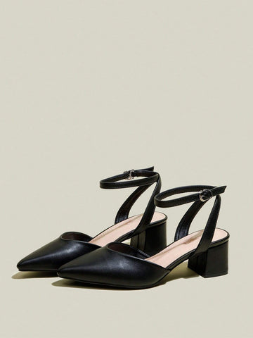 Women Black Pointed Toe Chunky Heel Pumps, Elegant Pointed Toe Formal High Heels, Fashion Peep Toe Women Black Pointed Toe Chunky Heel Pumps, Elegant Pointed Toe Formal High Heels, Fashion Peep Toe