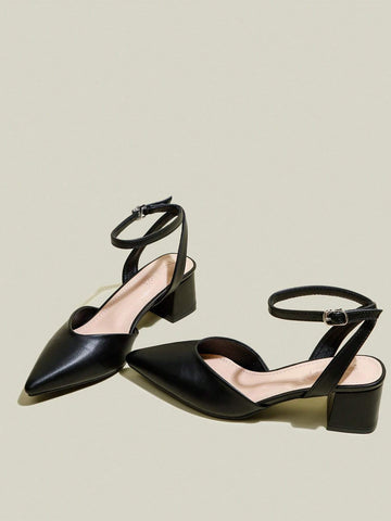 Women Black Pointed Toe Chunky Heel Pumps, Elegant Pointed Toe Formal High Heels, Fashion Peep Toe Women Black Pointed Toe Chunky Heel Pumps, Elegant Pointed Toe Formal High Heels, Fashion Peep Toe