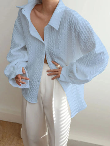 Women Casual Textured Knit Loose Long Sleeve Shirt Women Casual Textured Knit Loose Long Sleeve Shirt