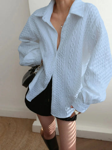 Women Casual Textured Knit Loose Long Sleeve Shirt Women Casual Textured Knit Loose Long Sleeve Shirt
