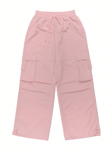 Women Drawstring Waist Solid Color Casual Cargo Pants Women Drawstring Waist Solid Color Casual Cargo Pants