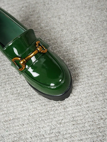 Women Green Soft Leather Platform Increase Height Slip-On Small Heel Loafers, New 2024 Korean Style Women Green Soft Leather Platform Increase Height Slip-On Small Heel Loafers, New 2024 Korean Style