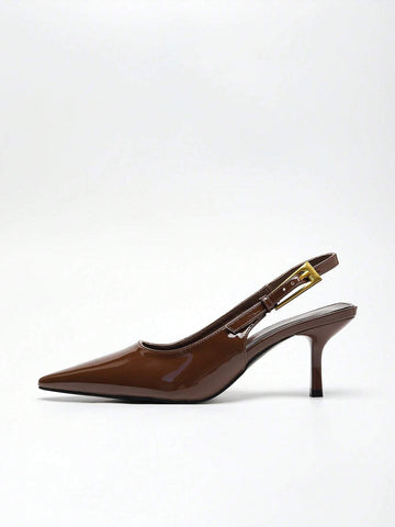 Women High Heel Pointed Toe Chic Buckle Decor Patent Leather D'Orsay Pumps Women High Heel Pointed Toe Chic Buckle Decor Patent Leather D'Orsay Pumps
