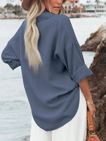 Women Loose Fit Solid Color Drop Shoulder Casual Shirt Women Loose Fit Solid Color Drop Shoulder Casual Shirt