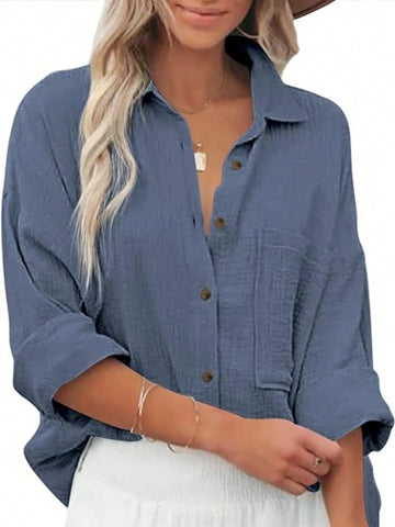 Women Loose Fit Solid Color Drop Shoulder Casual Shirt Women Loose Fit Solid Color Drop Shoulder Casual Shirt