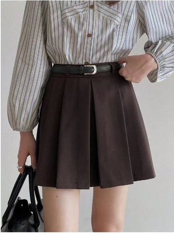 Women Plain Color Pleated A-Line Skirt, Casual Everyday Wear Women Plain Color Pleated A-Line Skirt, Casual Everyday Wear