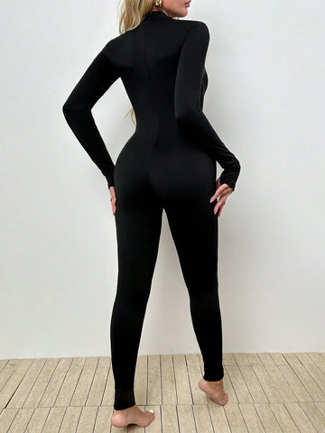 Women Sexy Zipper Long Sleeve High Waist Bodycon Jumpsuit Women Sexy Zipper Long Sleeve High Waist Bodycon Jumpsuit
