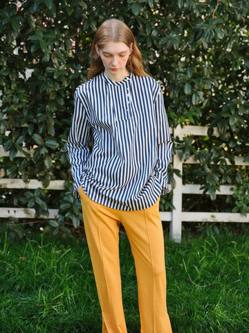 Women Spring/Summer Stand Collar Long Sleeve Striped Loose Casual Shirt Women Spring/Summer Stand Collar Long Sleeve Striped Loose Casual Shirt