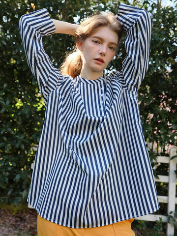 Women Spring/Summer Stand Collar Long Sleeve Striped Loose Casual Shirt Women Spring/Summer Stand Collar Long Sleeve Striped Loose Casual Shirt