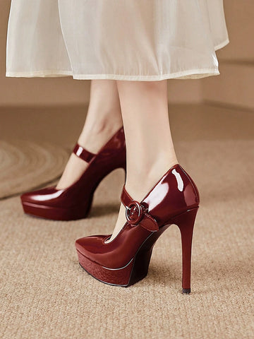 Women Stiletto High Heel One-Strap Pumps, Super High Heel Women Stiletto High Heel One-Strap Pumps, Super High Heel