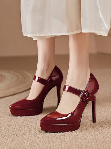 Women Stiletto High Heel One-Strap Pumps, Super High Heel Women Stiletto High Heel One-Strap Pumps, Super High Heel