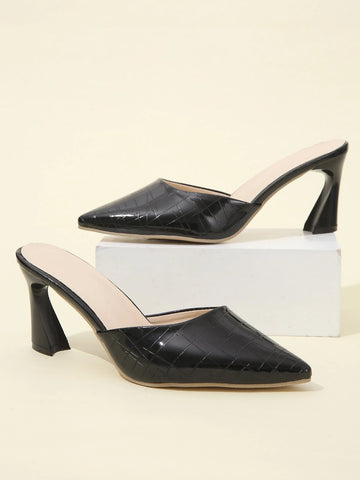 Women's 2.95 Inch Black Patchwork Pointed Toe High Heel Party Pump Shoes Women's 2.95 Inch Black Patchwork Pointed Toe High Heel Party Pump Shoes