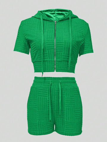 Women's 2 Piece Sweatsuit Set, Summer Moisture Wicking Sweat Towelling Hoodies Zipper Front Short Sleeve Top And Shorts With Pockets Fashion Outfits Women's 2 Piece Sweatsuit Set, Summer Moisture Wicking Sweat Towelling Hoodies Zipper Front Short Sleeve Top And Shorts With Pockets Fashion Outfits