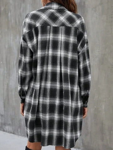 Women's Autumn Drop Shoulder Long Sleeve Plaid Casual Shirt Women's Autumn Drop Shoulder Long Sleeve Plaid Casual Shirt