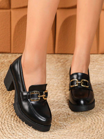 Women's Black High Heel Shoes With Waterproof Platform, Thick Heel, Patent Leather, Women's Black High Heel Shoes With Waterproof Platform, Thick Heel, Patent Leather,