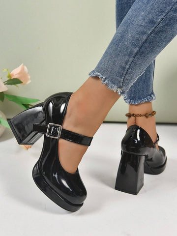 Women's Black Patent Leather Mary Jane High Heels Women's Black Patent Leather Mary Jane High Heels