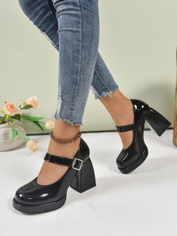Women's Black Patent Leather Mary Jane High Heels Women's Black Patent Leather Mary Jane High Heels