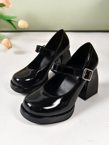 Women's Black Patent Leather Mary Jane High Heels Women's Black Patent Leather Mary Jane High Heels