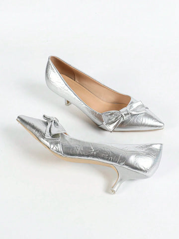 Women's Bow Decor Pointed Toe High Heels, Fashionable Sexy Dress Pumps Women's Bow Decor Pointed Toe High Heels, Fashionable Sexy Dress Pumps