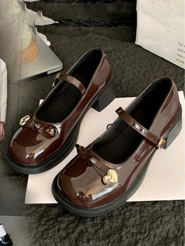 Women's Brown High Heel Mary Jane One-Strap Leather Shoes, Elegant Bowknot Outdoor Women's Brown High Heel Mary Jane One-Strap Leather Shoes, Elegant Bowknot Outdoor