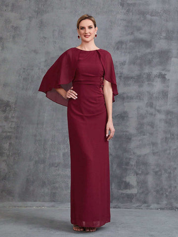 Women's Cape Floral Applique Chiffon Party Dress Women's Cape Floral Applique Chiffon Party Dress