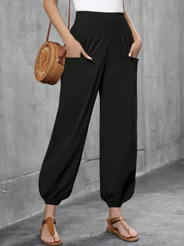 Women's Casual Elastic Waist Nine-Point Pants Double Pocket Harem Pants Women's Casual Elastic Waist Nine-Point Pants Double Pocket Harem Pants