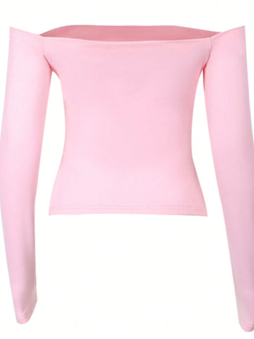 Women's Casual Off Shoulder Slit Hem Long Sleeve Top, Autumn Women's Casual Off Shoulder Slit Hem Long Sleeve Top, Autumn