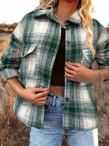 Women's Casual Plaid Long Sleeve Blouse, Spring/Autumn Women's Casual Plaid Long Sleeve Blouse, Spring/Autumn