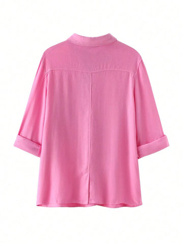 Women's Casual Roll-Up Sleeve Linen Blend Shirt Women's Casual Roll-Up Sleeve Linen Blend Shirt