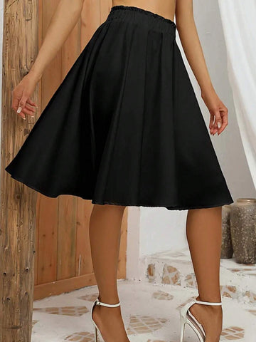Women's Casual Solid Color Pleated A-Line Skirt, Summer Women's Casual Solid Color Pleated A-Line Skirt, Summer
