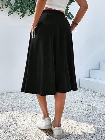 Women's Casual Solid Color Pleated A-Line Skirt, Summer Women's Casual Solid Color Pleated A-Line Skirt, Summer