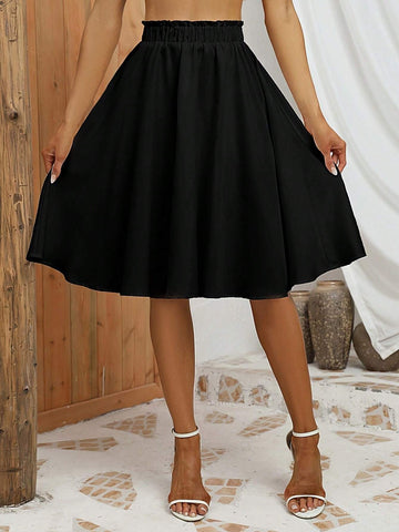 Women's Casual Solid Color Pleated A-Line Skirt, Summer Women's Casual Solid Color Pleated A-Line Skirt, Summer