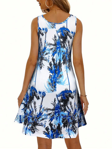 Women's Casual Vacation Coconut Tree Print Sleeveless Dress Women's Casual Vacation Coconut Tree Print Sleeveless Dress
