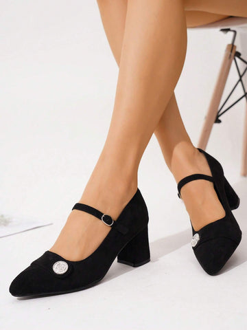 Women's Comfortable Anti-Slip Casual Versatile Black One-Strap Buckle Decor Women's Comfortable Anti-Slip Casual Versatile Black One-Strap Buckle Decor