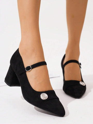 Women's Comfortable Anti-Slip Casual Versatile Black One-Strap Buckle Decor Women's Comfortable Anti-Slip Casual Versatile Black One-Strap Buckle Decor